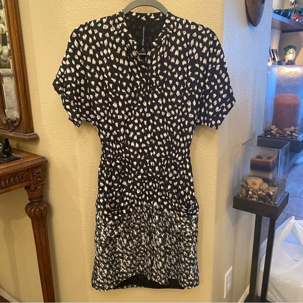 W118 by WALTER BAKER Black Patterned Button Front Lined Open Back Dress Size XS